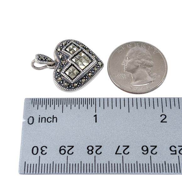 Marcasite Heart Pendant | Vintage Sterling Silver 925 - Picture 7 of 8